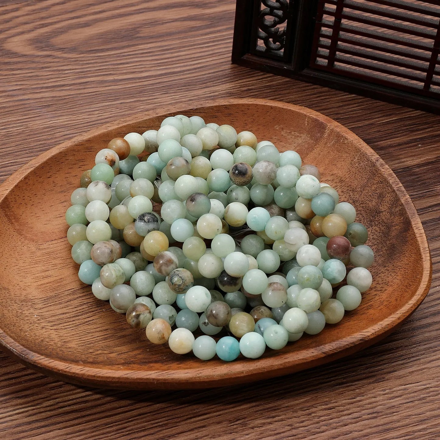 Fil de Perles en Pierres Naturelles – Tourmaline, Quartz Rose, Aigue-marine & Amazonite
