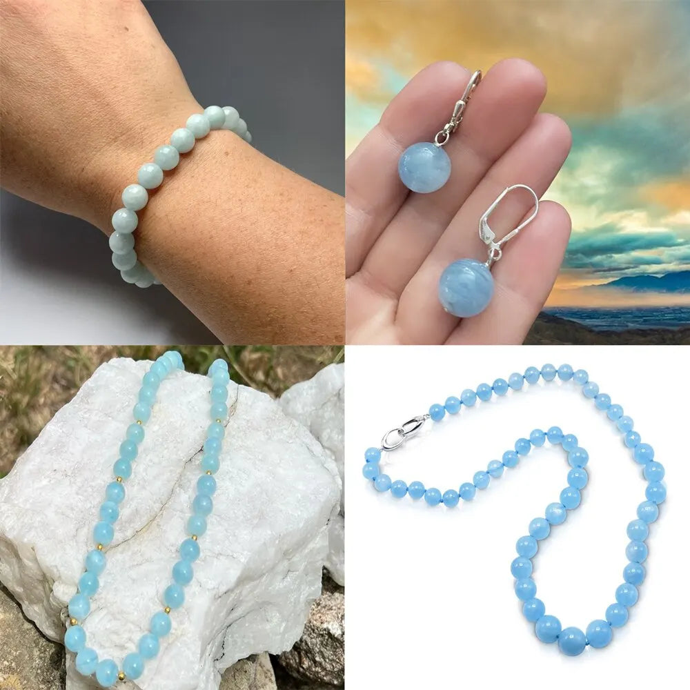 Fil de Perles en Pierres Naturelles – Tourmaline, Quartz Rose, Aigue-marine & Amazonite
